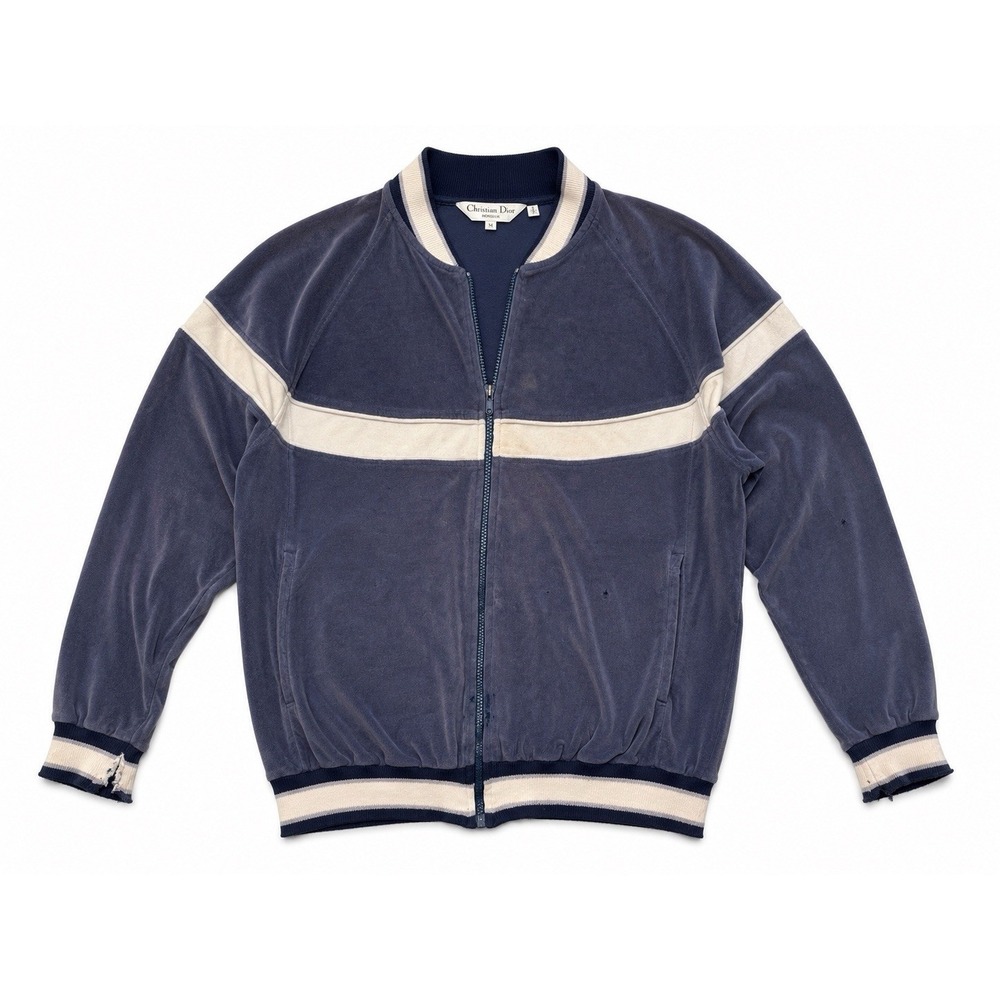 Vintage Christian Dior Track Jacket M Blue Velour Archive 90s Unisex Streetwear